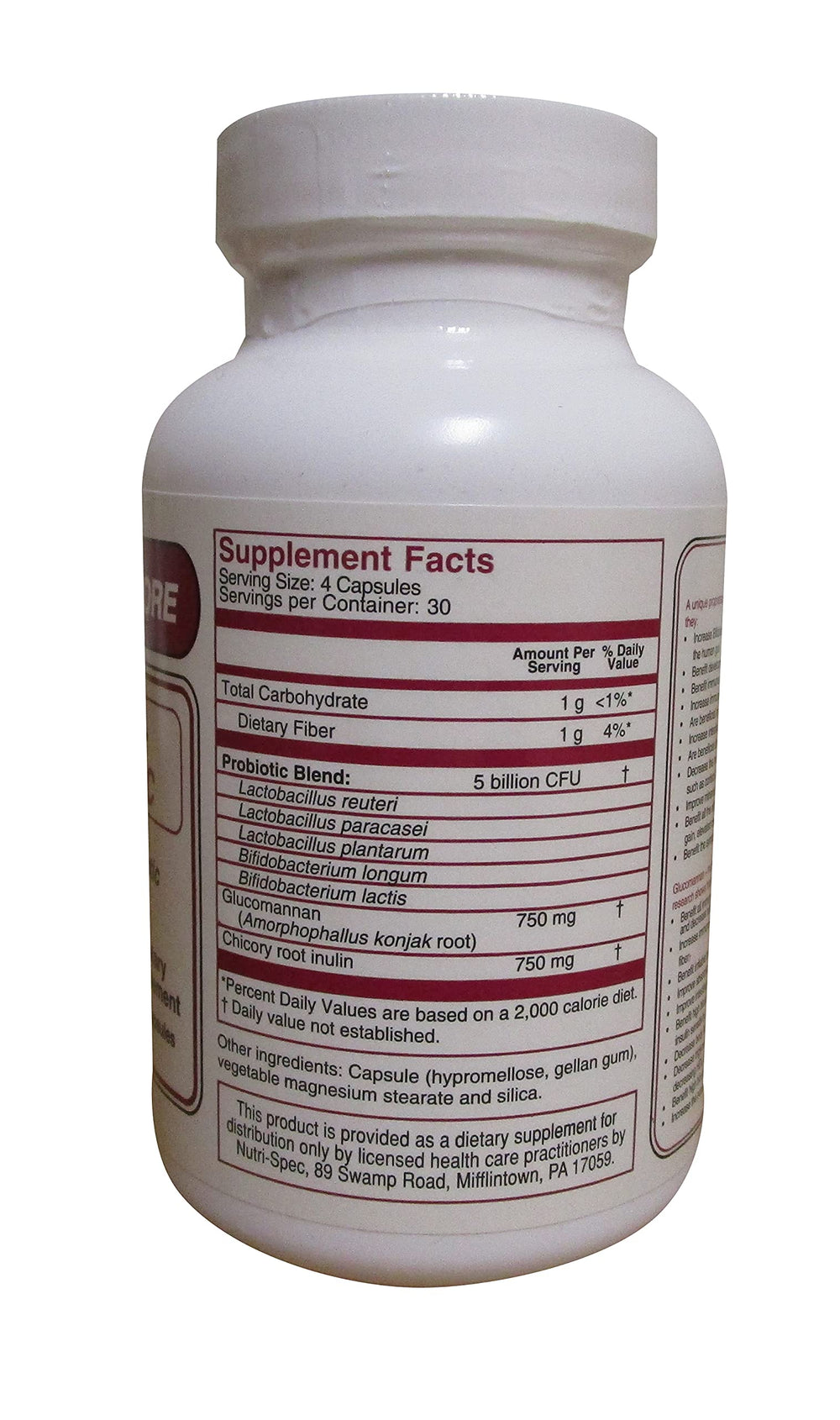 Close-up of Nutri-Spec Immune Restore ingredients highlighting L. reuteri and Bifidobacterium longum
