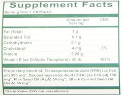 Nutrition facts panel for Nutri-West Omega-3 Essentials