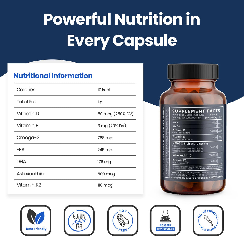 60 liquid capsules bottle of Nutri11 Omega-3 supplement