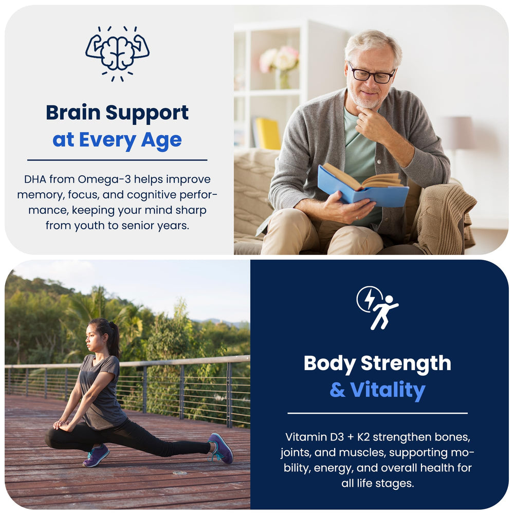 Bottle of Nutri11 Omega-3 with D3 K2 Astaxanthin on a white background