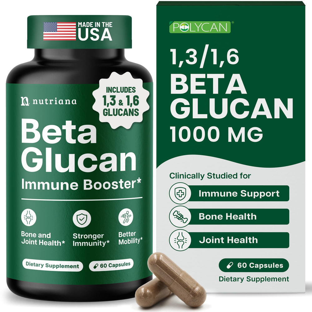 Front view of Nutriana Beta Glucan 1000mg bottle with label.