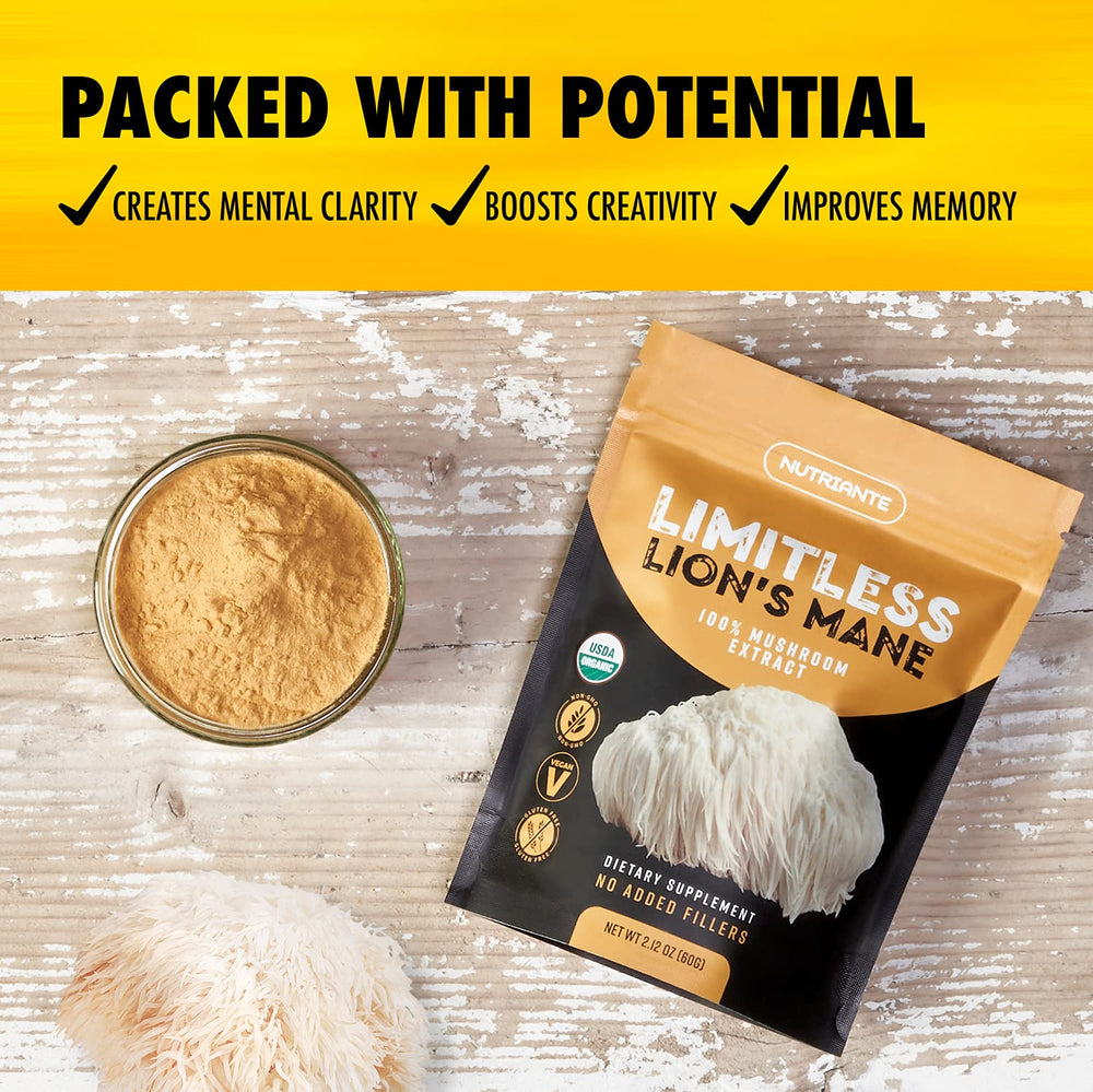 Organic Lion's Mane mushroom fruiting bodies used in dual extraction