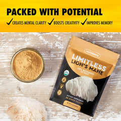 Organic Lion's Mane mushroom fruiting bodies used in dual extraction