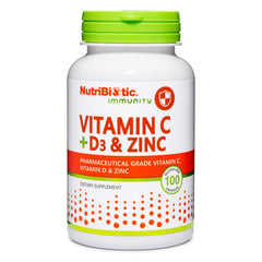 NutriBiotic Vitamin C + D3 & Zinc 100 capsules bottle front