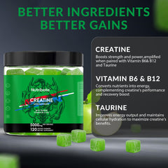 Serving suggestion of Nutribota Creatine Gummies with apples and a bottle