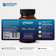 Nutricel Methylene Blue beside organic cacao powder for flavonoid pairing