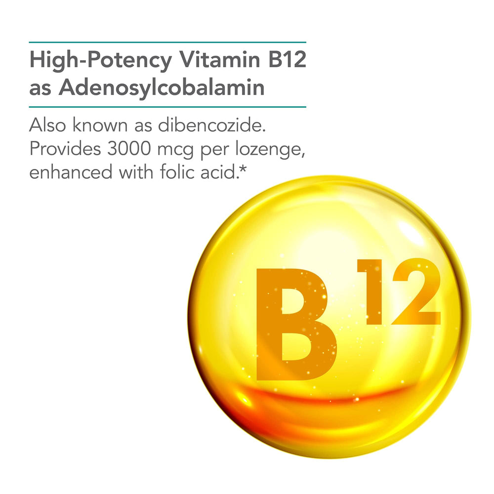 60-count vegan B12 lozenges with folic acid packaging