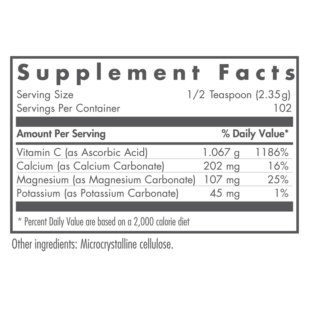 Label highlighting minerals and vitamin C content