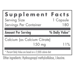 Nutricology Calcium Citrate bottle back label detailing dosage and absorption.