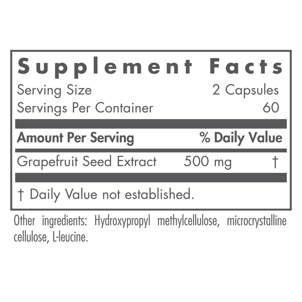 Close-up of bottle label for Citrus Seed Extract 500mg