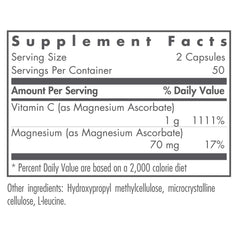 Close-up of Nutricology buffered Vitamin C 1000mg label