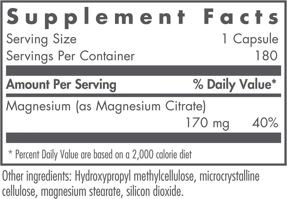 Close-up of nutrition facts showing 170 mg magnesium per capsule (image 2)