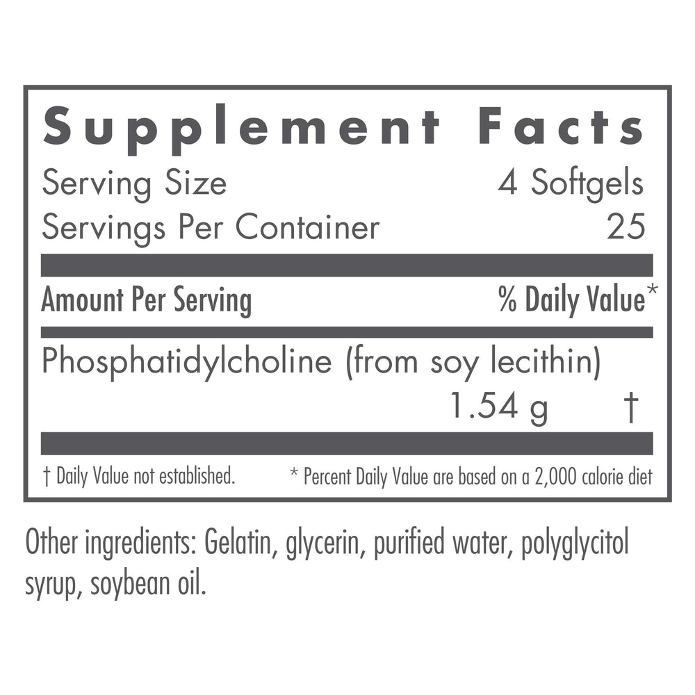 Back/label view of Nutricology lecithin softgels bottle