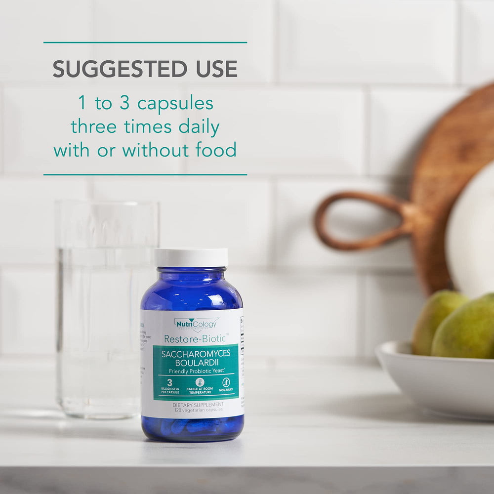 Allergen-free label on Nutricology Restore-Biotic bottle