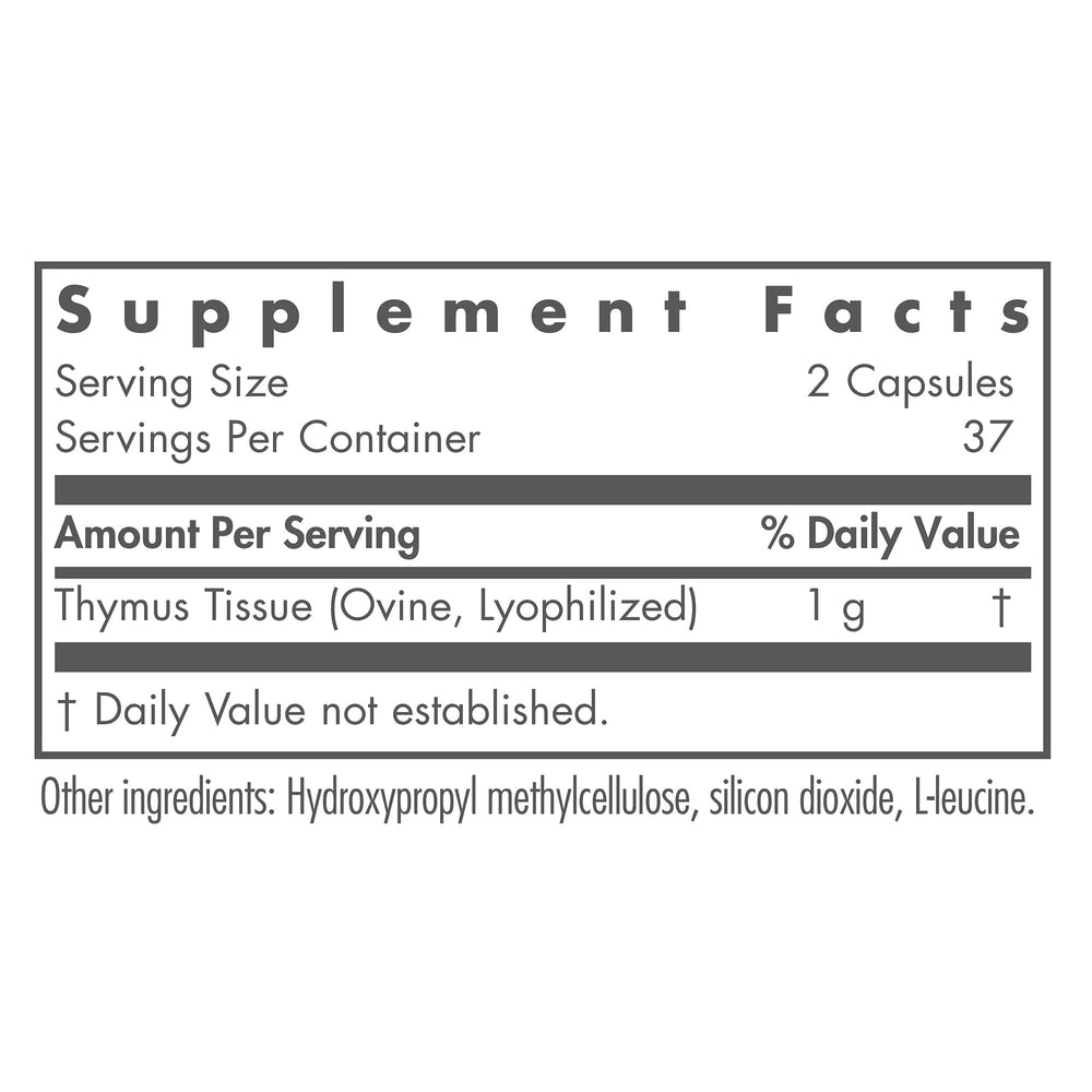 Close-up of Nutricology Thymus Glandular label showing 1000mg