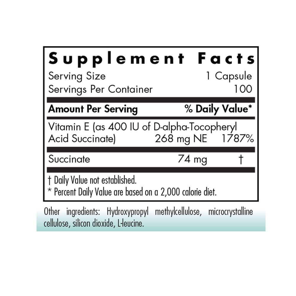 Vitamin E Succinate 400 IU bottle label – Nutricology