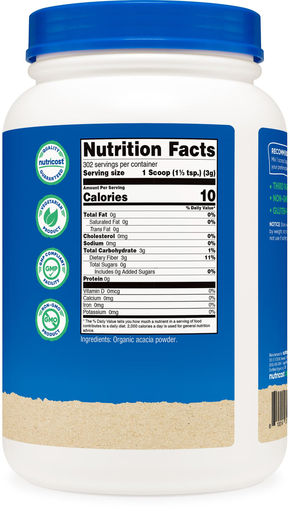 Convenient serving scoop included with Nutricost Organic Acacia Fiber Powder