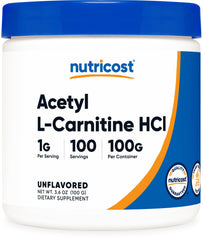 Nutricost Acetyl L-Carnitine HCI (ALCAR) 100g container bottle