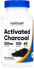 Nutricost Activated Charcoal 520mg bottle with 120 capsules