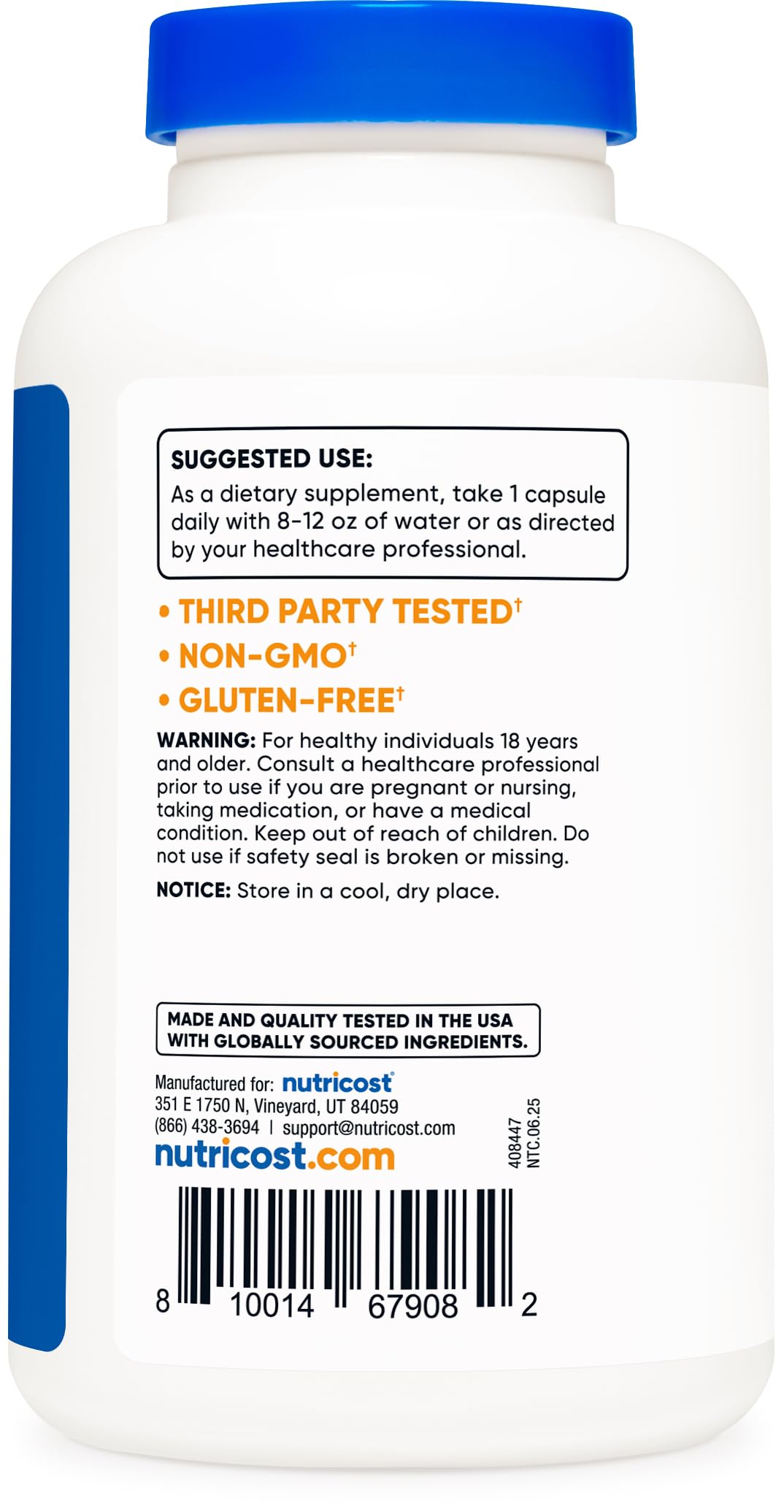 Non-GMO and gluten-free Nutricost ALCAR label Non-GMO and gluten-free Nutricost ALCAR label