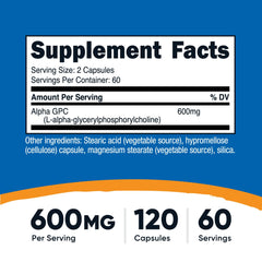 Alpha GPC 600mg capsules close-up inside bottle