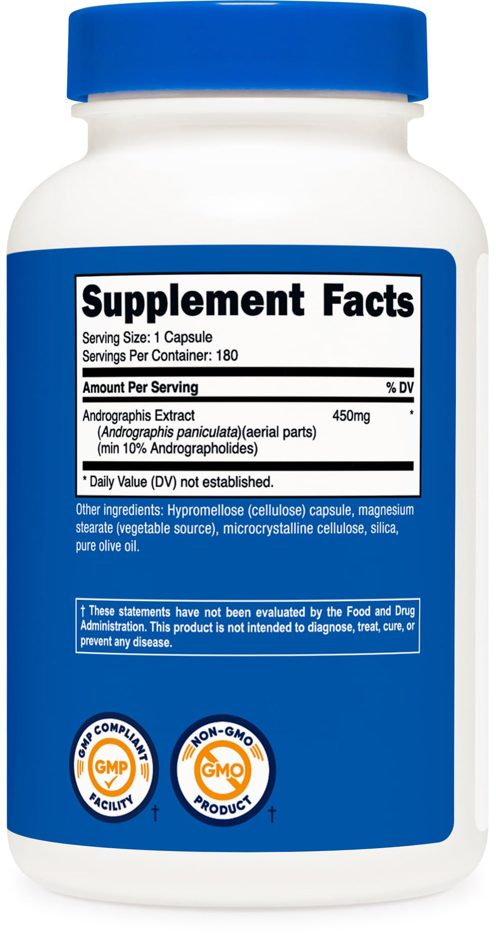 Label highlighting GMP and FDA registration for Nutricost product