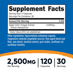 Bottle label showing 120 capsules and 2500 mg per serving
