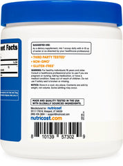 Non-GMO and gluten-free badges on Nutricost Arginine AKG Powder packaging