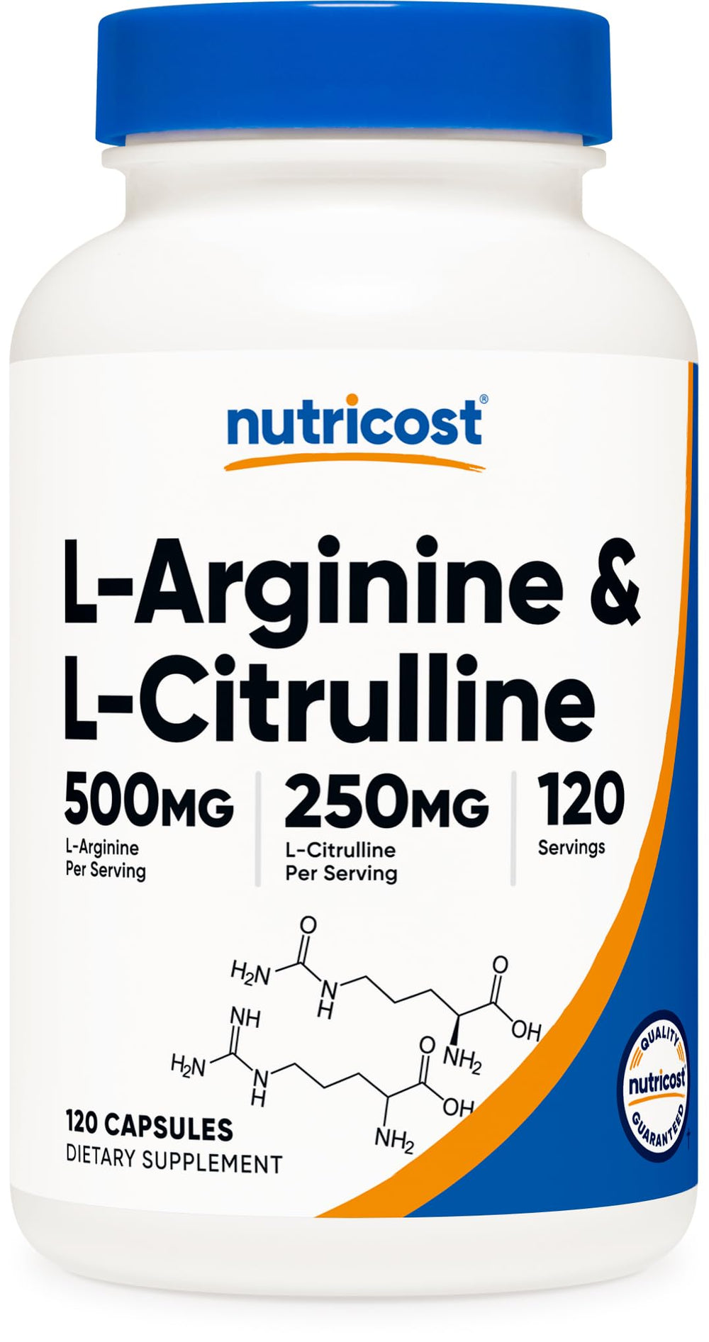 Nutricost L-Arginine L-Citrulline Complex 750mg bottle label