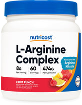 Nutricost L-Arginine Complex Powder Fruit Punch label showing 60 servings
