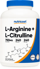 Nutricost L-Arginine L-Citrulline Complex bottle label showing 750mg per capsule