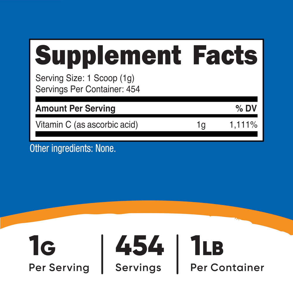 Label on Nutricost Vitamin C powder bottle