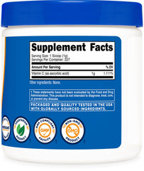 Nutricost Vitamin C powder bottle showing Non-GMO and Gluten Free labels