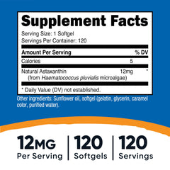 Label on Nutricost Astaxanthin 12mg showing non-GMO and gluten-free