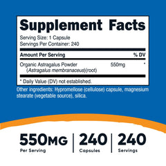 Label showing 550mg per Astragalus capsule