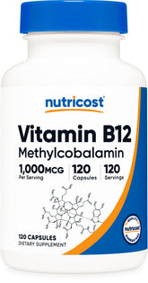 Nutricost Vitamin B12 Methylcobalamin 1000mcg bottle with 120 capsules