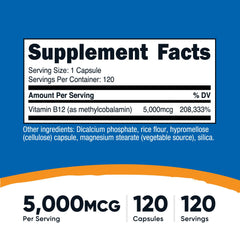 Close-up of Nutricost B12 methylcobalamin 5000mcg capsules