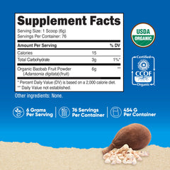 Back view of Nutricost Organic Baobab Powder Unflavored 1lb jar with label