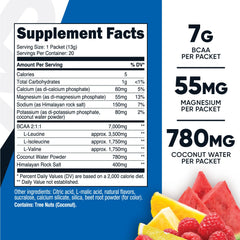 Nutrition label and serving size of Nutricost BCAA+ Hydration Fruit Punch