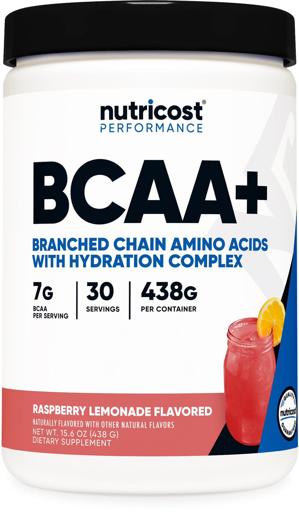 Nutricost BCAA + Hydration Raspberry Lemonade bottle front view
