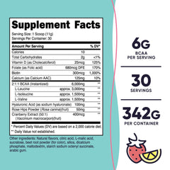 Close-up of Strawberry Lemonade flavor label on Nutricost BCAA for Women