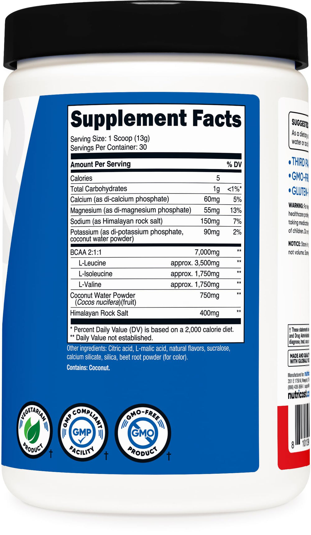 NSF Certified GMP compliant facility manufacturing Nutricost BCAA + Hydration Powder