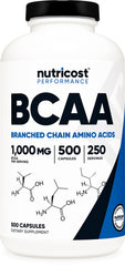 Nutricost BCAA 1000mg bottle – 500 capsules, 250 servings