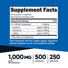 Close-up of Nutricost BCAA 1000mg capsules