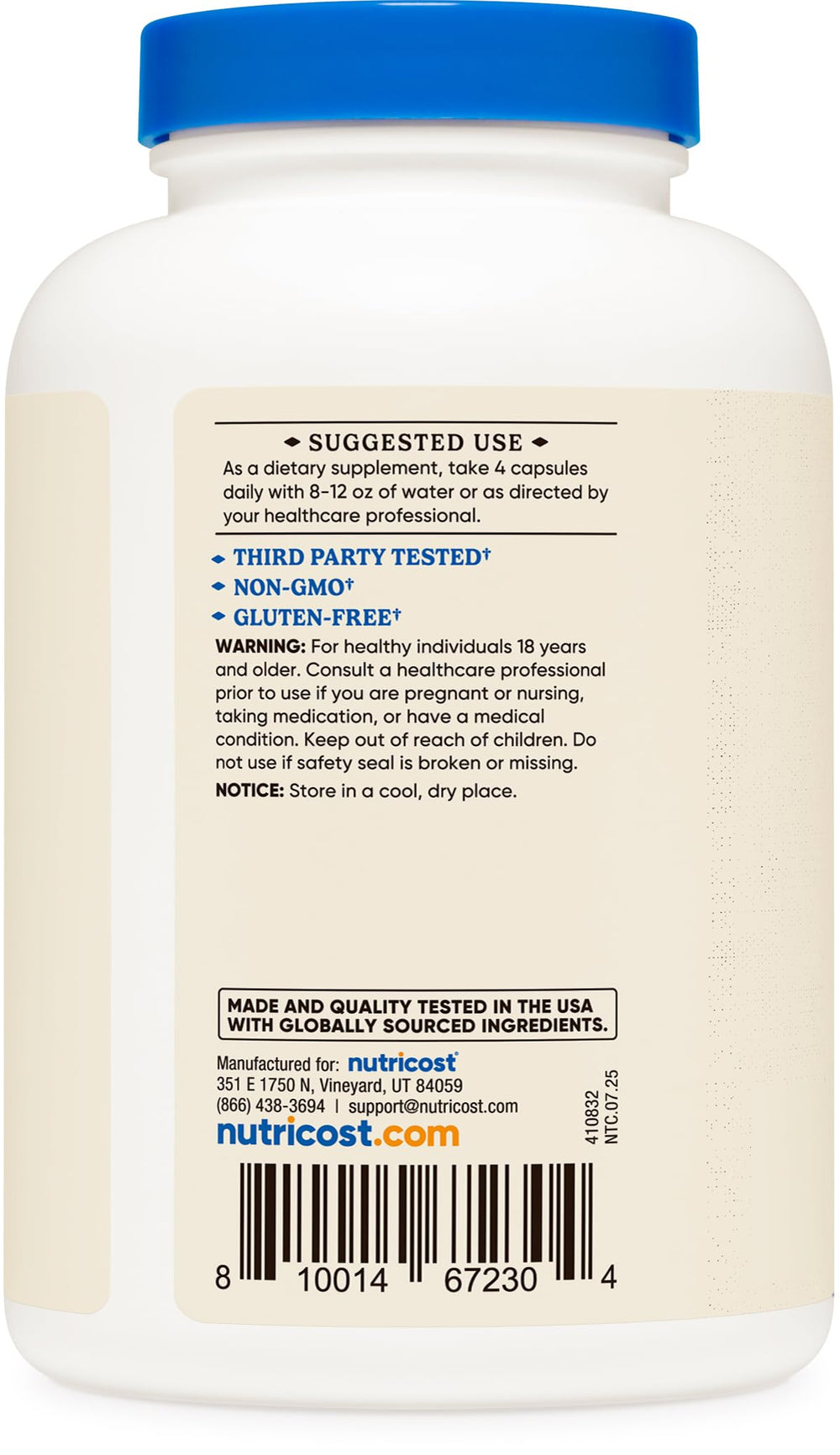 Bottle showing 240 capsules for 60 servings