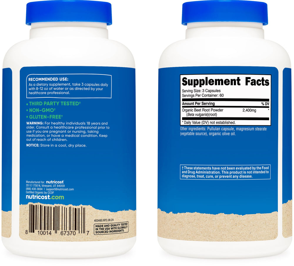 Ingredients list for Nutricost Beet Root 2400mg