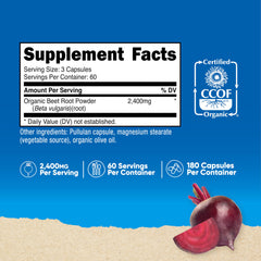 Close-up label on Nutricost Beet Root 2400mg bottle