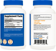 Capsules in bottle on white background