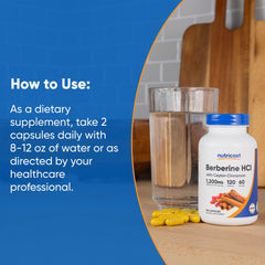 Lifestyle image featuring Nutricost Berberine HCl with Ceylon Cinnamon capsules