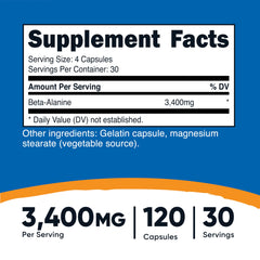 Close-up of Beta-Alanine capsule showing 850 mg per cap